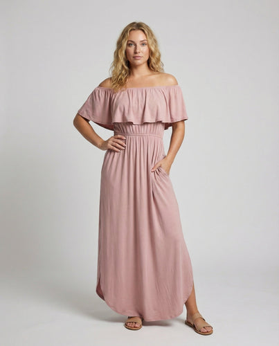 Women's Off-Shoulder Maxi Jersey Dress with Ruffle Top