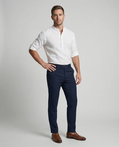 Men's casual linen Henley shirt