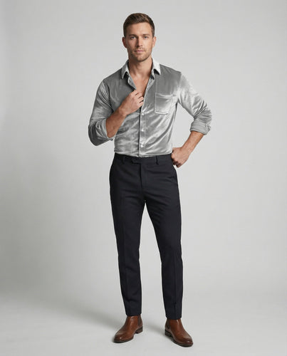 Men's luxurious velvet shirt with Kent collar