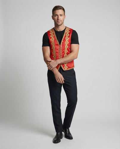 Men's Baroque Decorative Waistcoat with Gold Embroidery