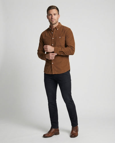 Men's tailored cord shirt with button-down collar