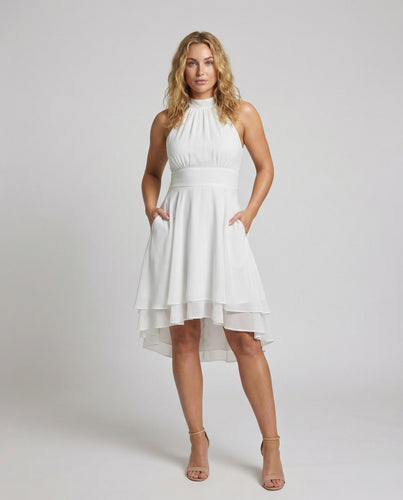 Ladies sleeveless chiffon cocktail dress with ruffle hem