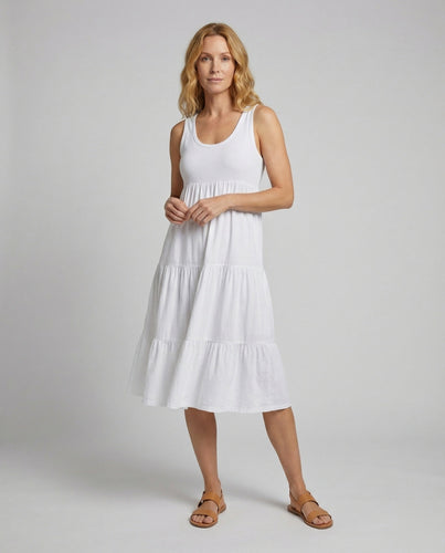 Women's sleeveless tiered long dress with empire waist