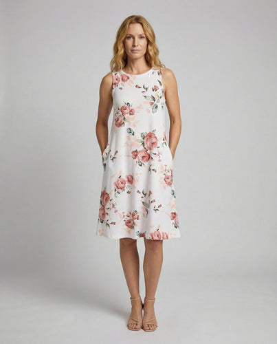 Ladies sleeveless swing dress with floral print