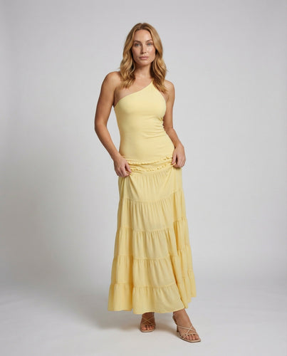 Women asymmetrical maxi dress with ruffled skirt