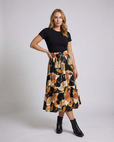 Women flared tiered skirt with paperbag waist
