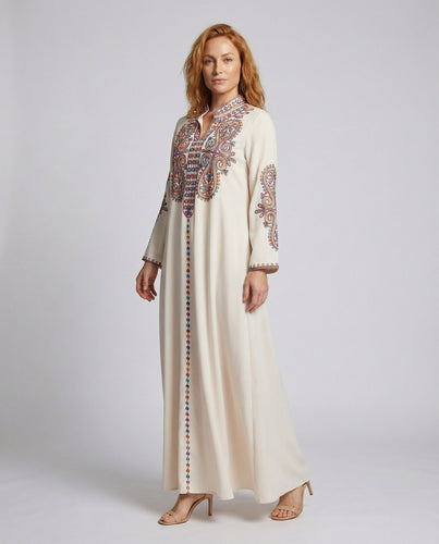 Ladies embroidered evening kaftan with paisley embroidery