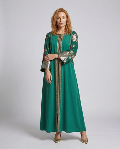 Women's embroidered kaftan abaya dress with floral sleeves