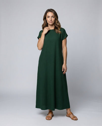 Women's floor-length linen blend dress in oversized look