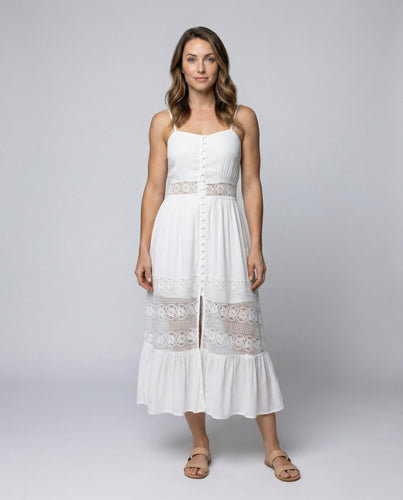 Women's Boho Maxi Dress with Lace Inserts