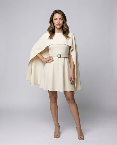 Women's cape mini dress with waist belt