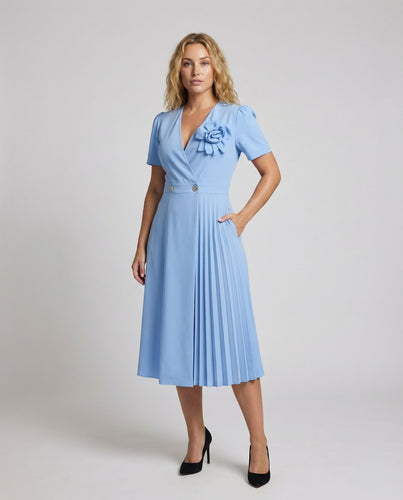 Women's elegant midi dress with pleated panel