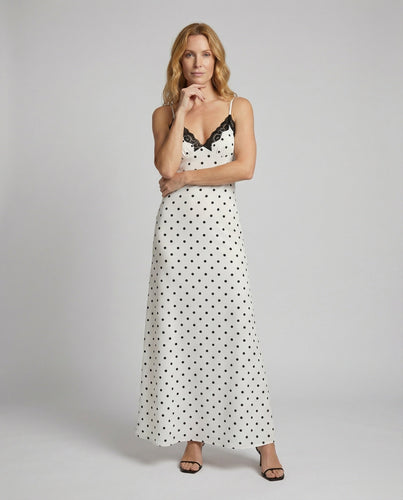 Women's feminine satin slip dress with lace hem