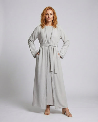 Women's flowy Abaya with sleeve embroidery