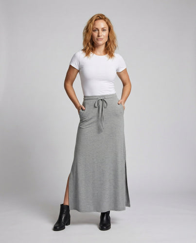 Ladies flowing maxi skirt with pleated insert