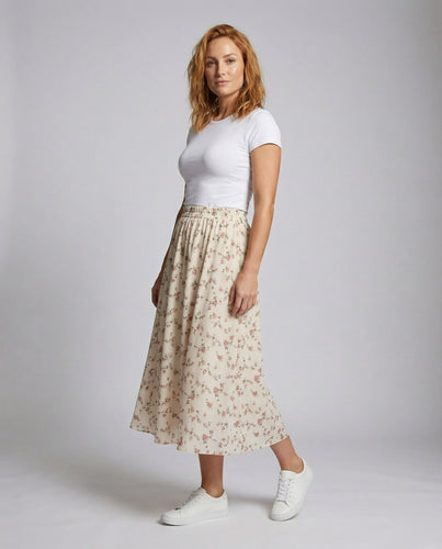 Ladies flowing midi skirt with floral pattern