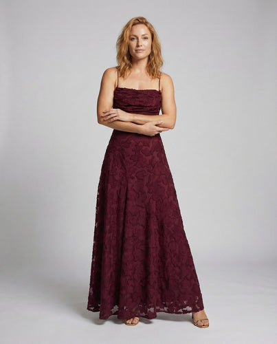 Women's flowing evening dress with lace-up back