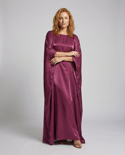 Women's flowing cap dress with boat neckline
