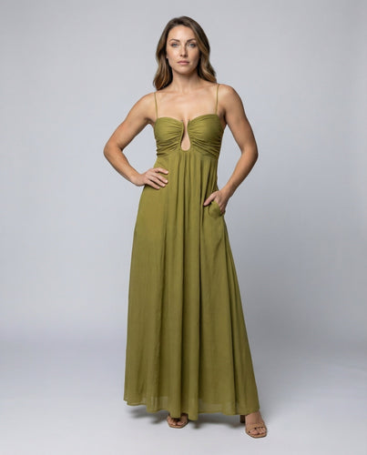 Ladies flowing maxi dress with keyhole neckline