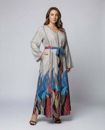 Women flowing maxi dress with leaf print