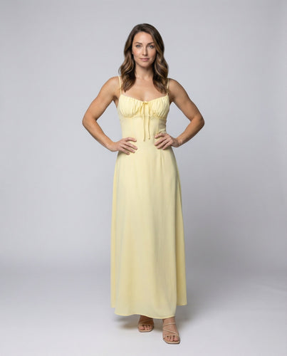 Women's flowing satin bustier maxi dress
