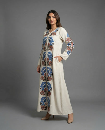 Women's folkloric embroidered maxi dress in kaftan style