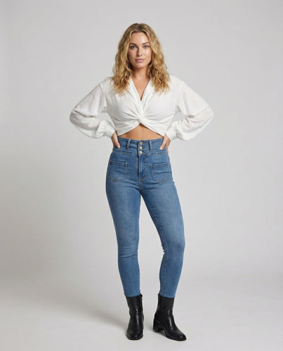 Ladies knotted short blouse with balloon sleeves