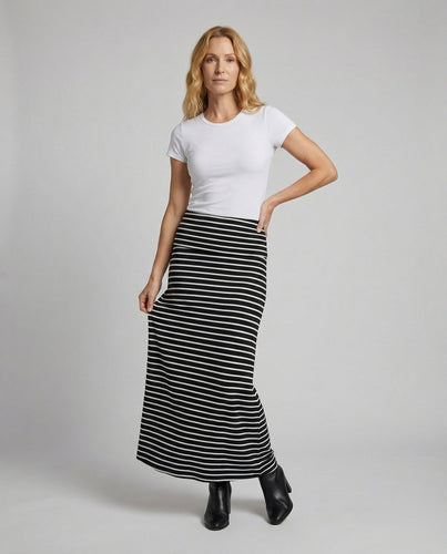Women's striped jersey maxi skirt with trumpet hem