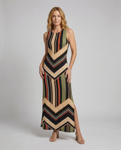 Women's striped maxi jersey dress with side slit