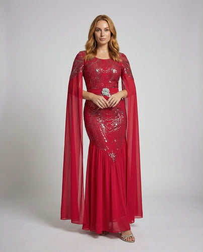 Ladies glamorous gala evening dress with cape sleeves