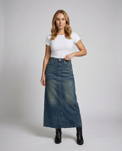 Women's High-Waist Denim Skirt in Maxi Length