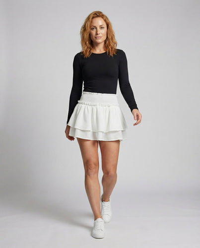 Ladies short layered frill skirt with ruffle waistband