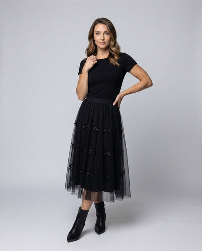 Women long multi-layer tulle skirt with bows