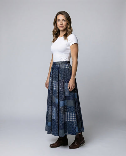 Women's long patchwork skirt made of cotton blend