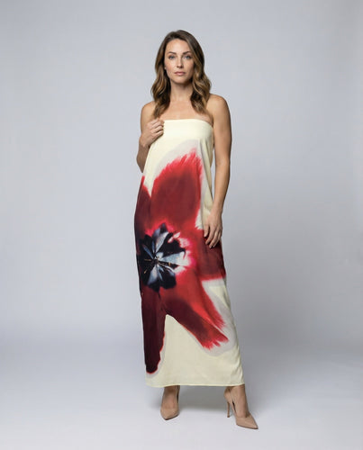 Women's long summer dress with watercolor floral print