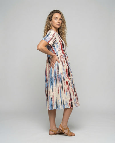 Women's Casual Short Sleeve Midi Dress with Brush Stroke Print