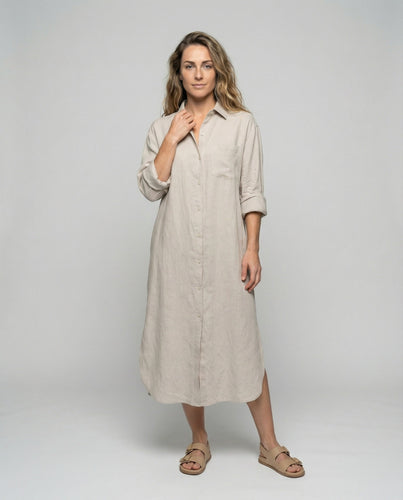 Women's casual long blouse dress made of linen-viscose