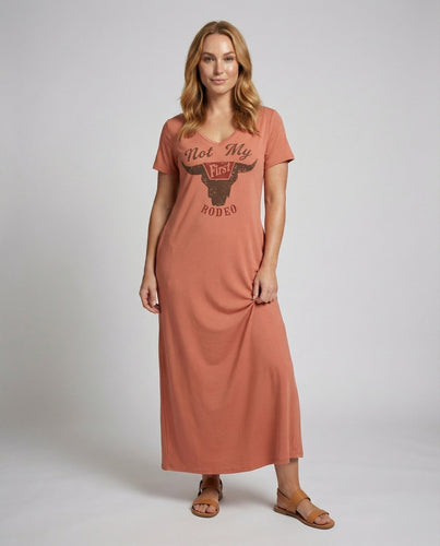 Women's casual V-neck maxi dress with vintage print