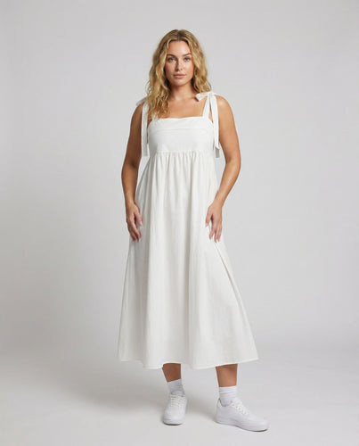 Women airy midi spaghetti strap dress with bows