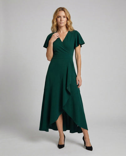 Women's maxi dress in wrap look with ruffle sleeves