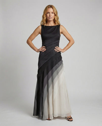 Women's layered evening dress with chiffon overlay