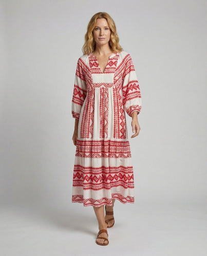 Women's layered Boho maxi dress with ruffle hem