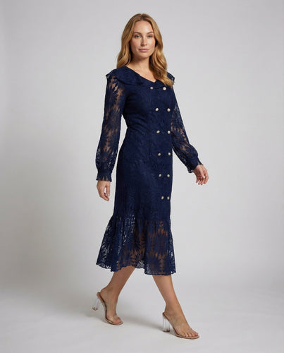 Women's midi dress with embroidered lace sleeves
