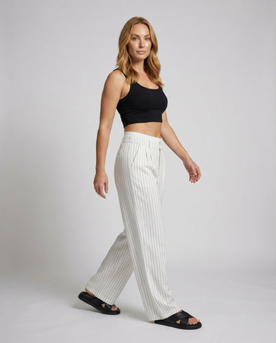 Women's pinstripe pleated trousers with wide leg
