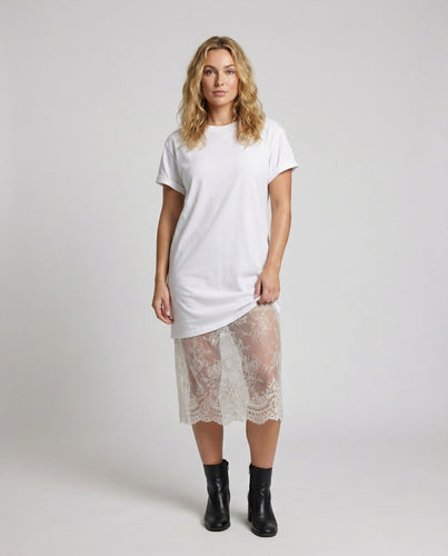 Women's Oversized T-Shirt Dress with Lace Hem