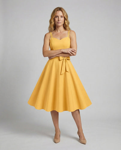 Women’s Retro Swing Dress with Waist Bow