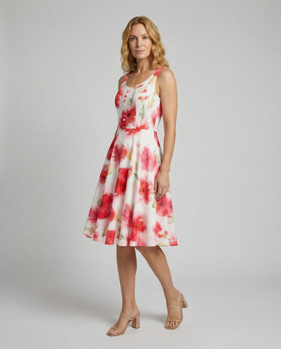 Women's retro flared dress with decorative button placket