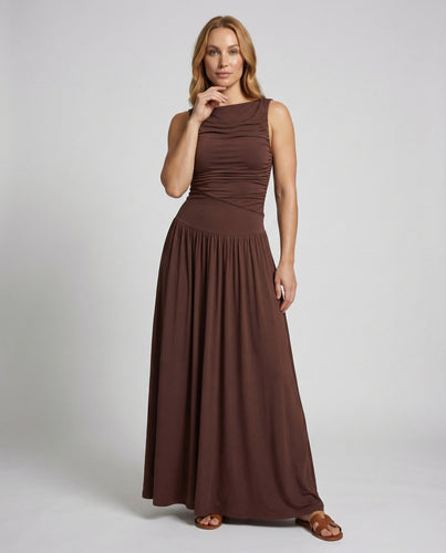 Women's column maxi dress with asymmetric gathering