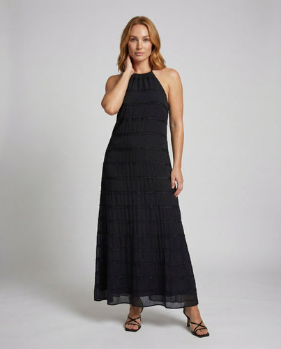 Women’s slim halter maxi dress with crinkle layers
