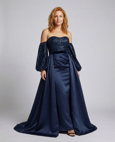 Women's off-the-shoulder evening dress with sequin bodice